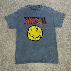 NIRVANA Blue Tee with Black Smiley